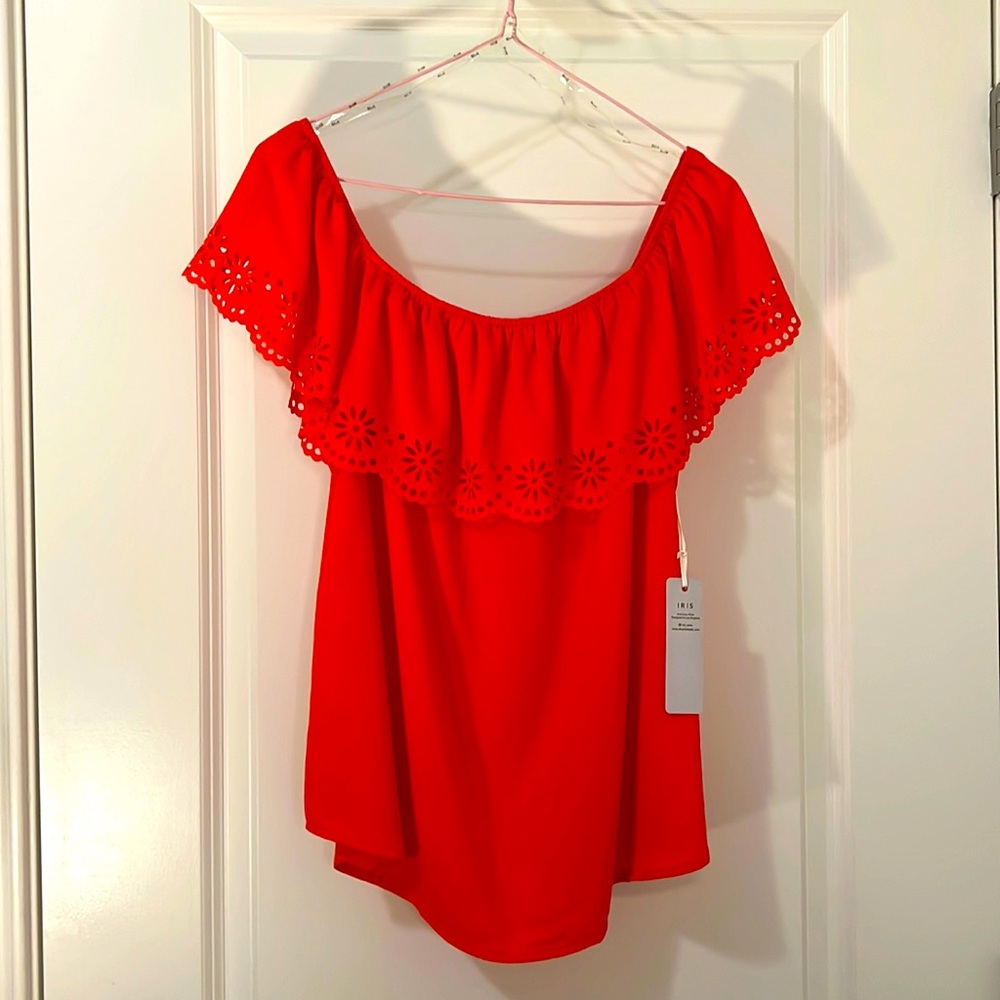 Off Shoulder Floral Cutout Blouse - Strawberry Pink